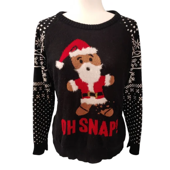 WELL WORN HOLIDAY SWEATER Black Size Medium Ugly Christmas Sweater Gingerbread - Picture 2 of 11